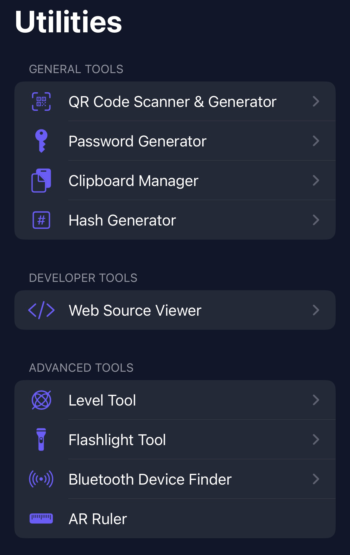 Screenshot of the Advanced Utilities page